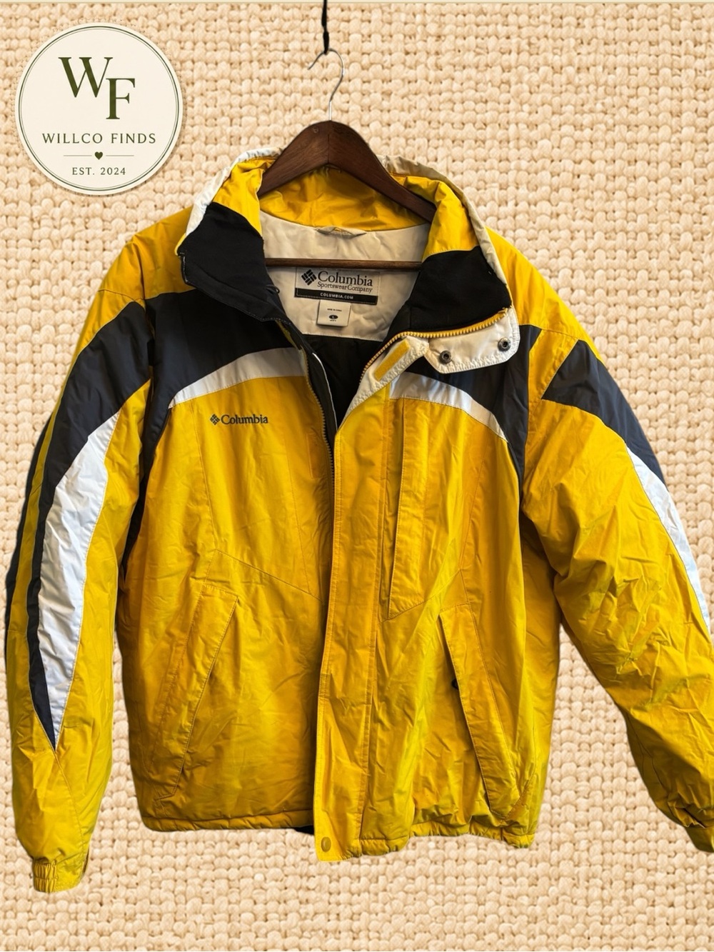 Columbia Vintage Yellow Black Waterproof Ski Jacket Men’s Large